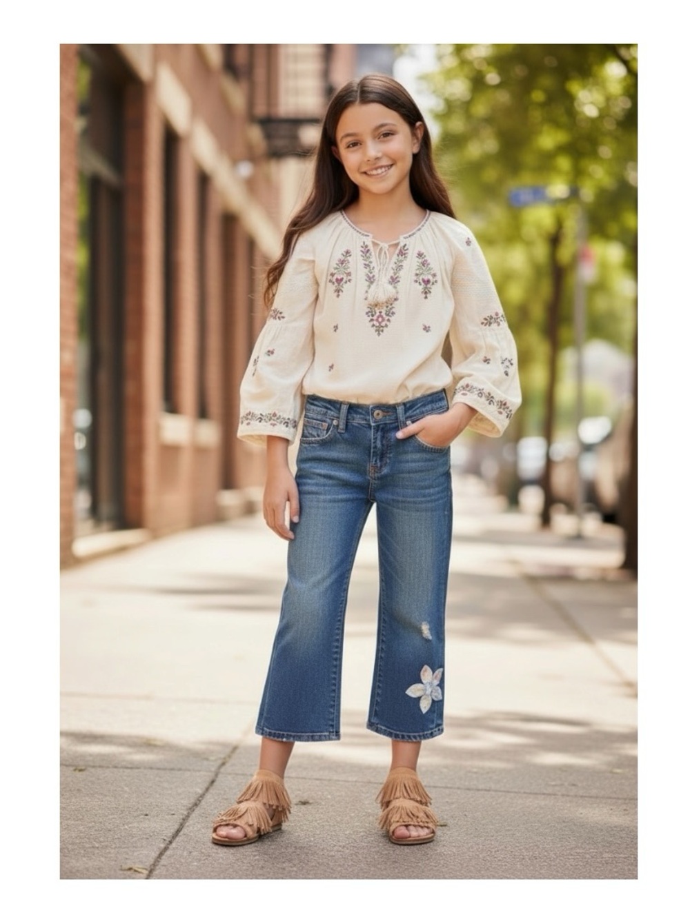 VHTF: new True Religion ʊ Joey Flower Patchwork Crop Denim Jeans ʊ Girls Size 12 - Picture 15 of 16